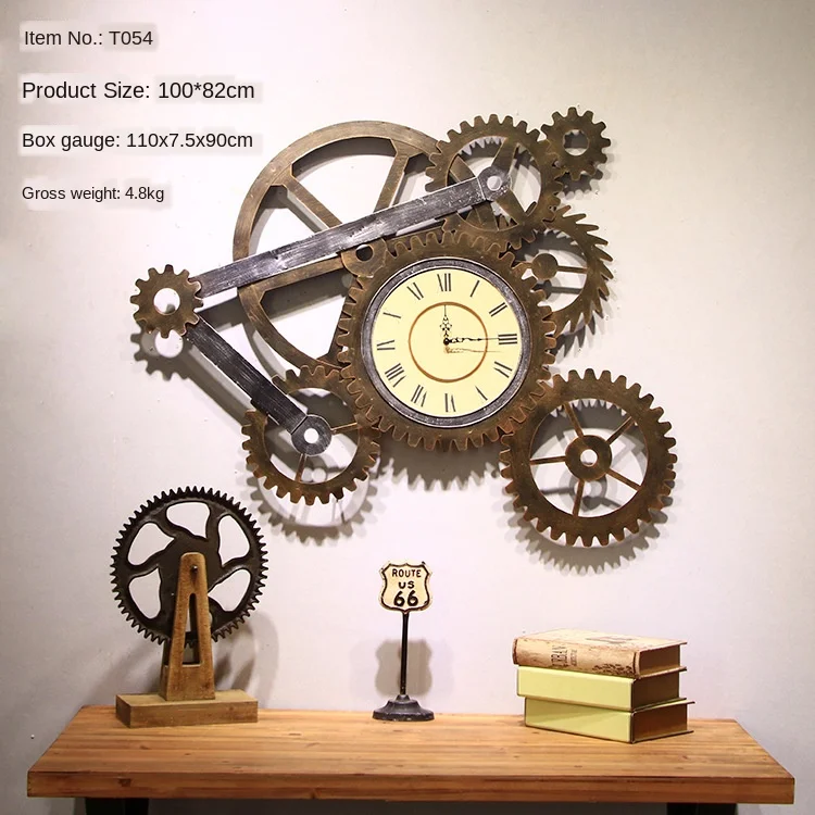 Industrial wind retro Gear Clock wall decoration wall hanging Creative bar metal wall decorations living room shabby chic images - 6