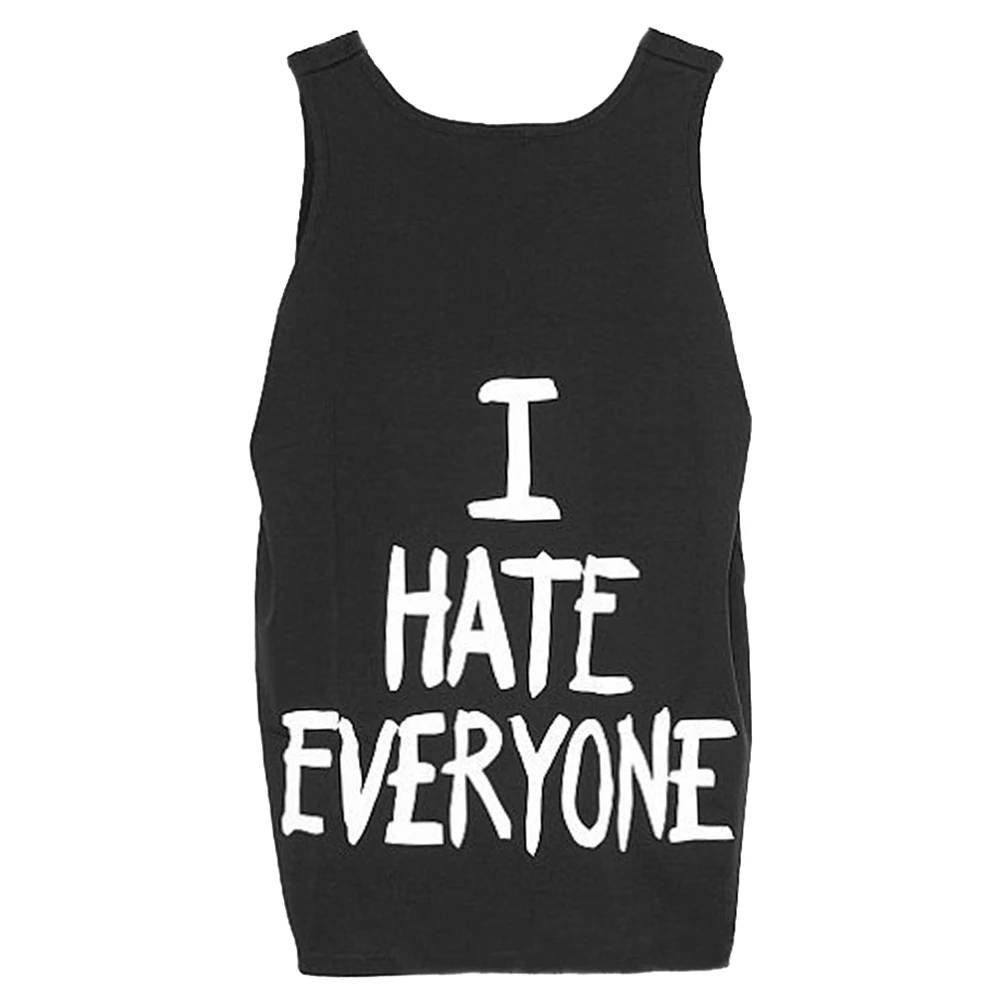 Hot I HATE EVERYONE Letter Printed Solid Color Vest Sleeveless O Neck Tank Top Sexy Femme For Women | Женская одежда