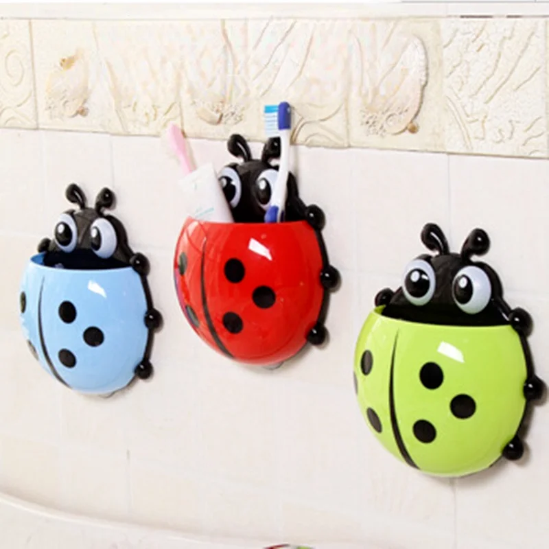 

1Pc Creative Cute Ladybug Sucker Toothbrush Toothpaste Holder Cartoon Tooth Storage Rack Organizer Kitchen Bathroom Accessories