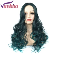 vunshina green wavy wig synthetic false hair heat resistant long turquoise natural wigs for black women cosplay party daily use