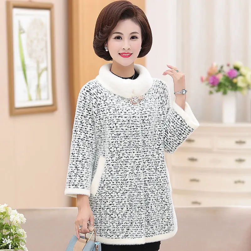 Женское повседневное пальто из искусственного меха норки трикотажная теплая