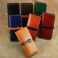 handmade vintage vegetable tanned leather japan style womens purse top layer cowhide wallet long wallet men card holder