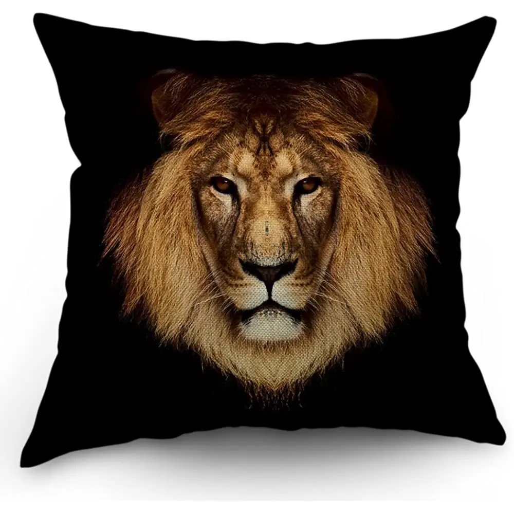 

Moslion Lion Pillow Case Cool Brown Lion Head on Black Background Throw Pillow Case 18" x 18" Inch Cotton Linen Cushion Cover