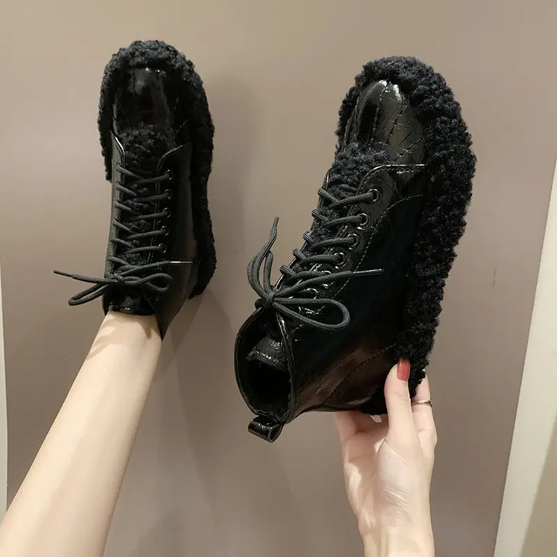 Hairy Shoes Women's High-top Shoes 2022 Autumn and Winter New All-match Casual Shoes Plus Velvet Warm Snow Cotton Shoes