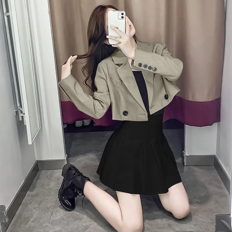 

Blazer Women Jackets Long Sleeve Short Vintage JK Suits With Loose Button Outerwear Suit Jackets Femme Ropa Conjuntos Mujer Coat