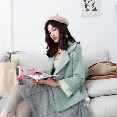 Pea green Норковый кашемировый вязаный женский свитер короткий кардиган пальто осень зима модные мягкие свитеры Толстая теплая верхняя одежда женская - Цвет: Pea green