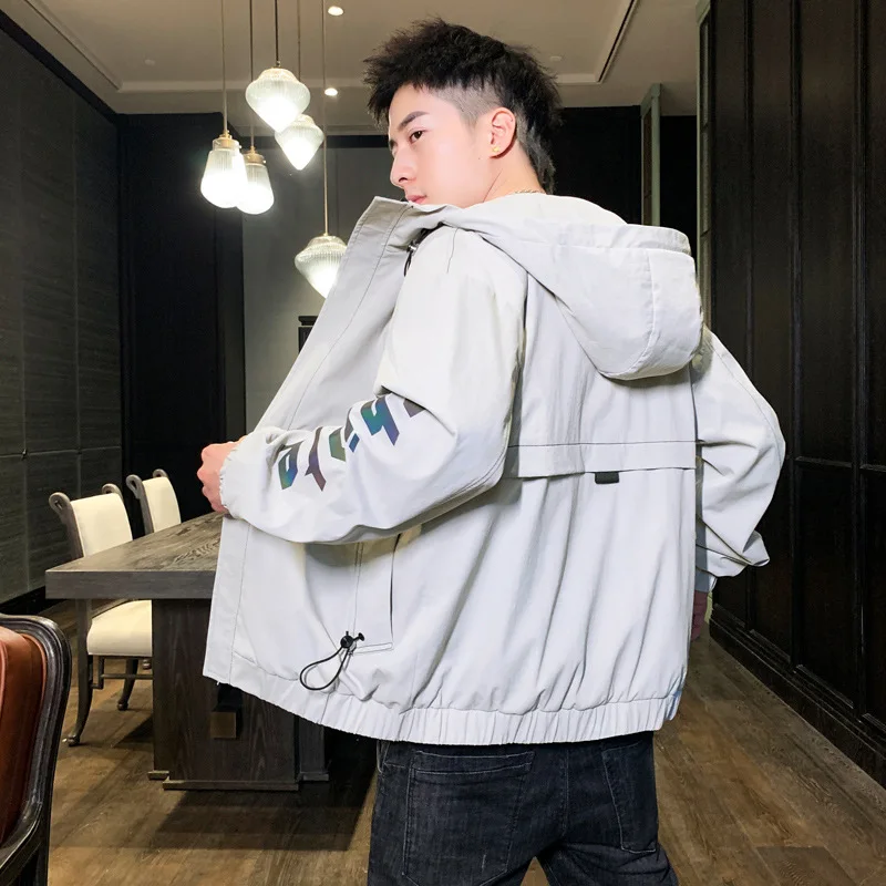 

2021 spring new tooling jacket men's trendy brand handsome student hooded jacket men's gradient clothes