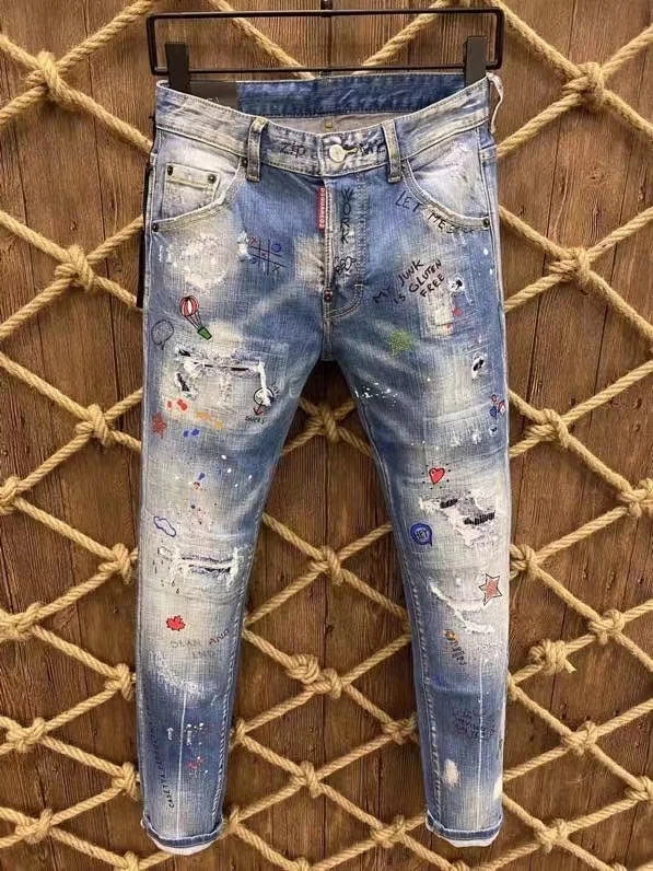 

2021 FW Fashion Trend Dsquared2 Washed And Worn Paint Dots Men's Jeans *9806