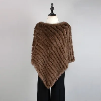 Khaki VISI HOP/модное Стильное женское пончо с натуральным кроличьим мехом, Вязаная Шаль, качественная накидка VS5201 - Цвет: Khaki