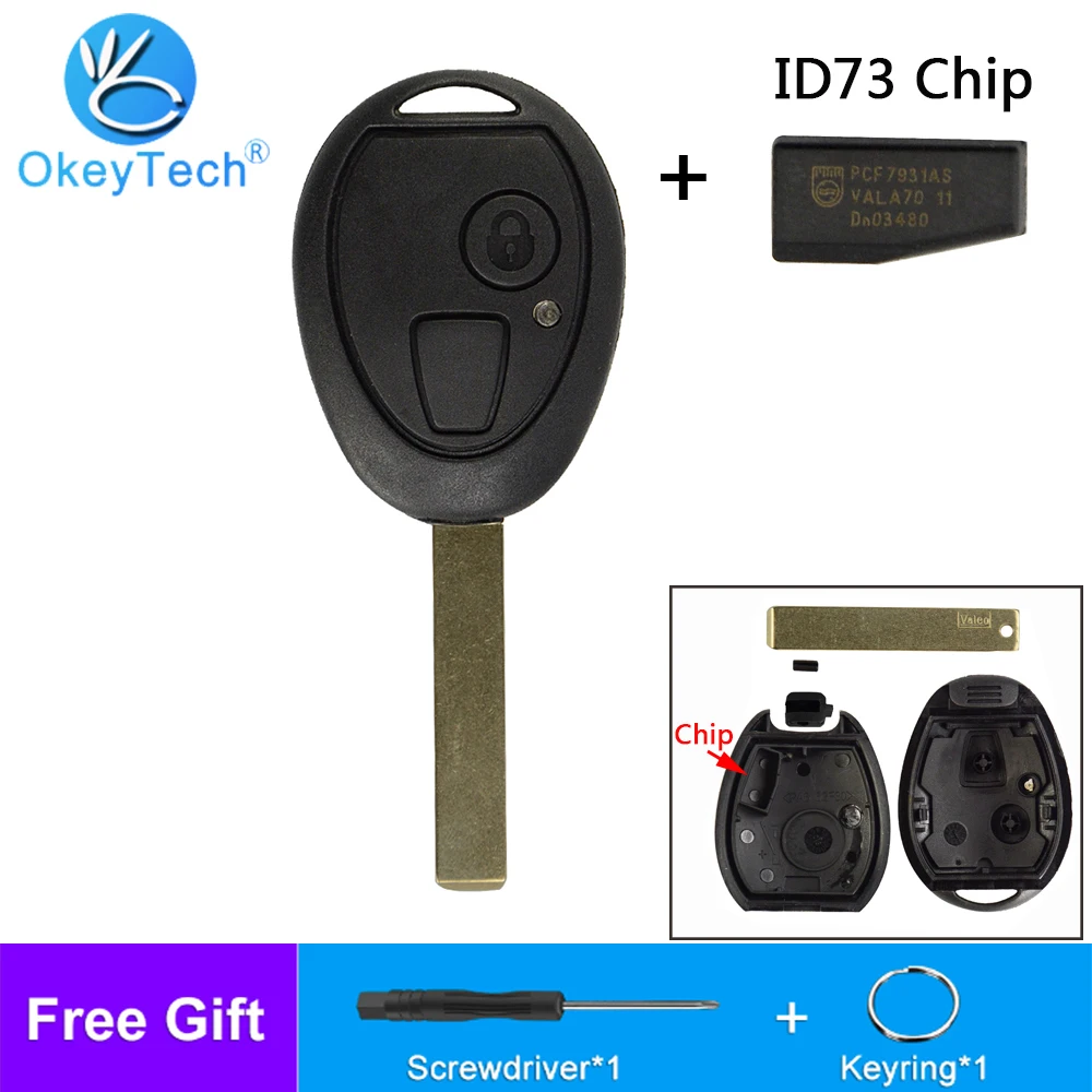 

OkeyTech 2 Buttons Replacement Remote Car Key Case Shell Fob With ID73 Chip For BMW Mini For Cooper R53 R50 S Rover 75 Z3 Z4 X3