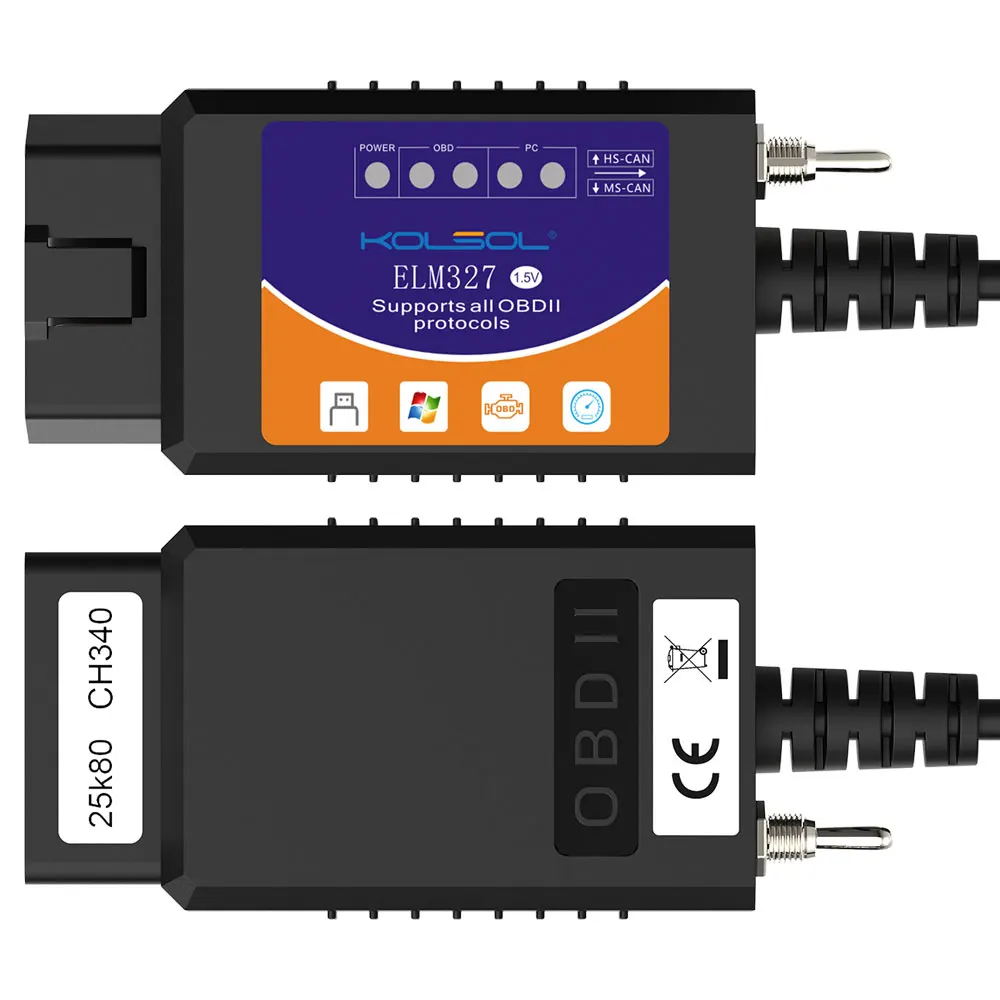 KOLSOL ELM327 USB V1.5 с переключатель изменение для Ford ELMconfig Forscan CH340 + 25K80 чип HS CAN / MS