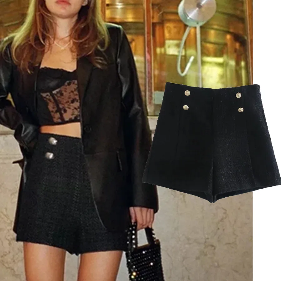 

Withered Ins Fashion Blogger Retro Texture Shorts Women England Fashion Double Breasted Harem Short Feminino Bermuda Women Short