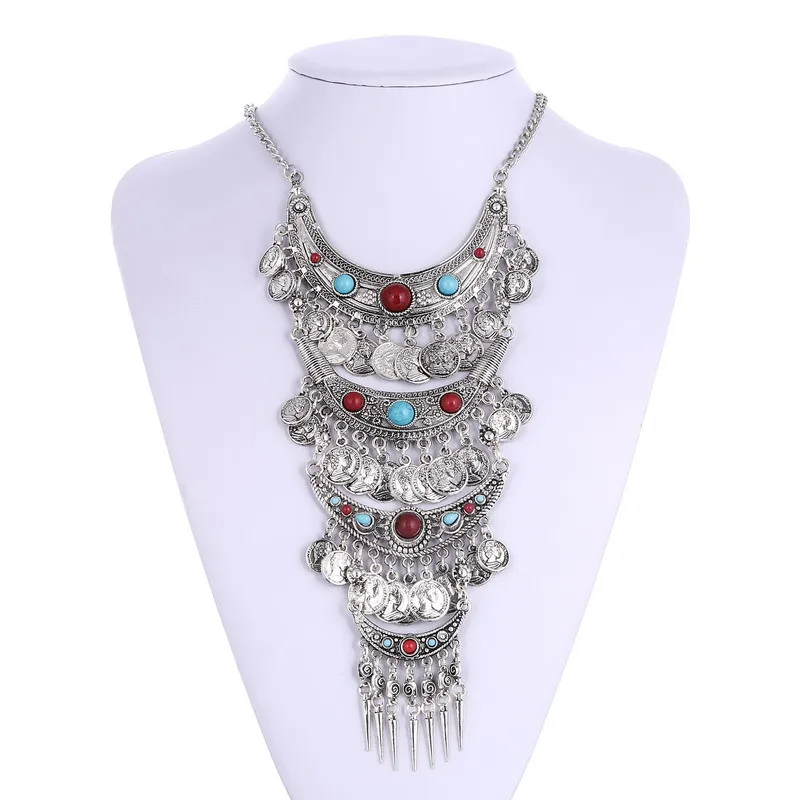 Lovbeafas модные браслеты Collier Femme Bijoux винтажное ожерелье Макси массивное ожерелье в богемном стиле с монеткой и кисточкой многослойное ожерелье
