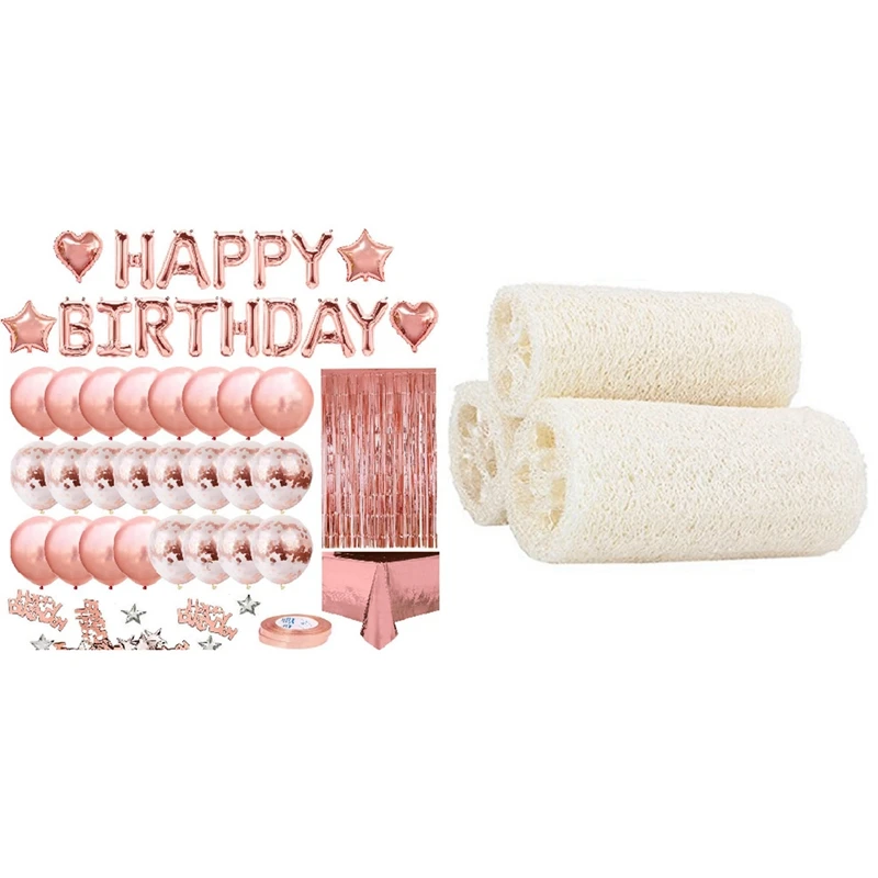 

Баннер на день рождения, занавеска в виде Розы, скатерть из фольги с 10 органическими люффами