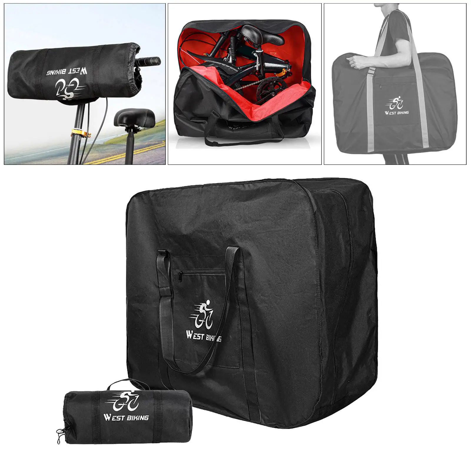 

Trip Folding Bike Bags with Zip Pocket Pouch Thick for Cars Cycling Airplane Cycle Carry Handbag Shoulder Pack Accessories