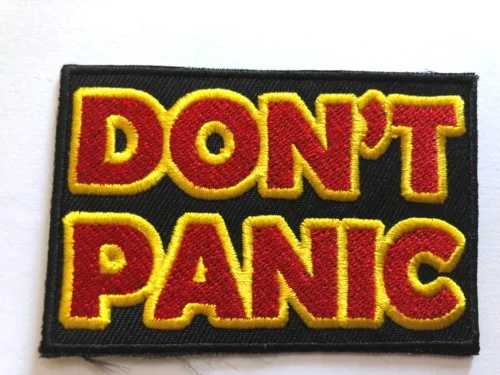 

Red DON'T PANIC patch Iron on patches hitchhiker's guide