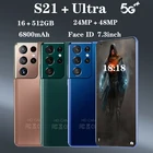 Новый смартфон Galaxy S21 + Ultra, 7,2 дюйма, 6800 мА  ч, разблокированная стандартная Android 10, 24 Мп + 48 МП, 16 ГБ + 512 ГБ