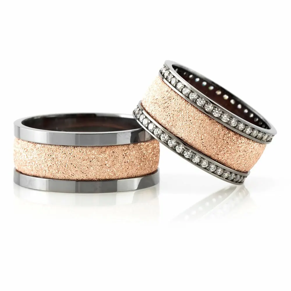 

Double Stripe Design Rose-gray Color 925 Sterling Silver Couple Wedding Rings