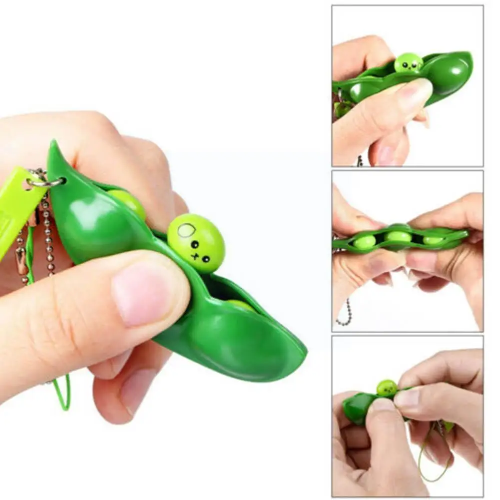 

Fun Squishy Infinite Squeeze Edamame Bean Pea Expression Relieve Stress Toys Ornament Decompression Pendant Chain Antis M7u3