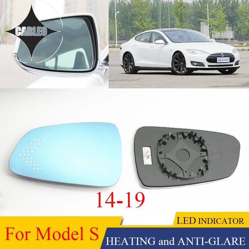 

Car Side View Mirror Lens for Tesla Model S 2014-2019 Blue HD Glass Large view With Heating Function& LED Indicator Light
