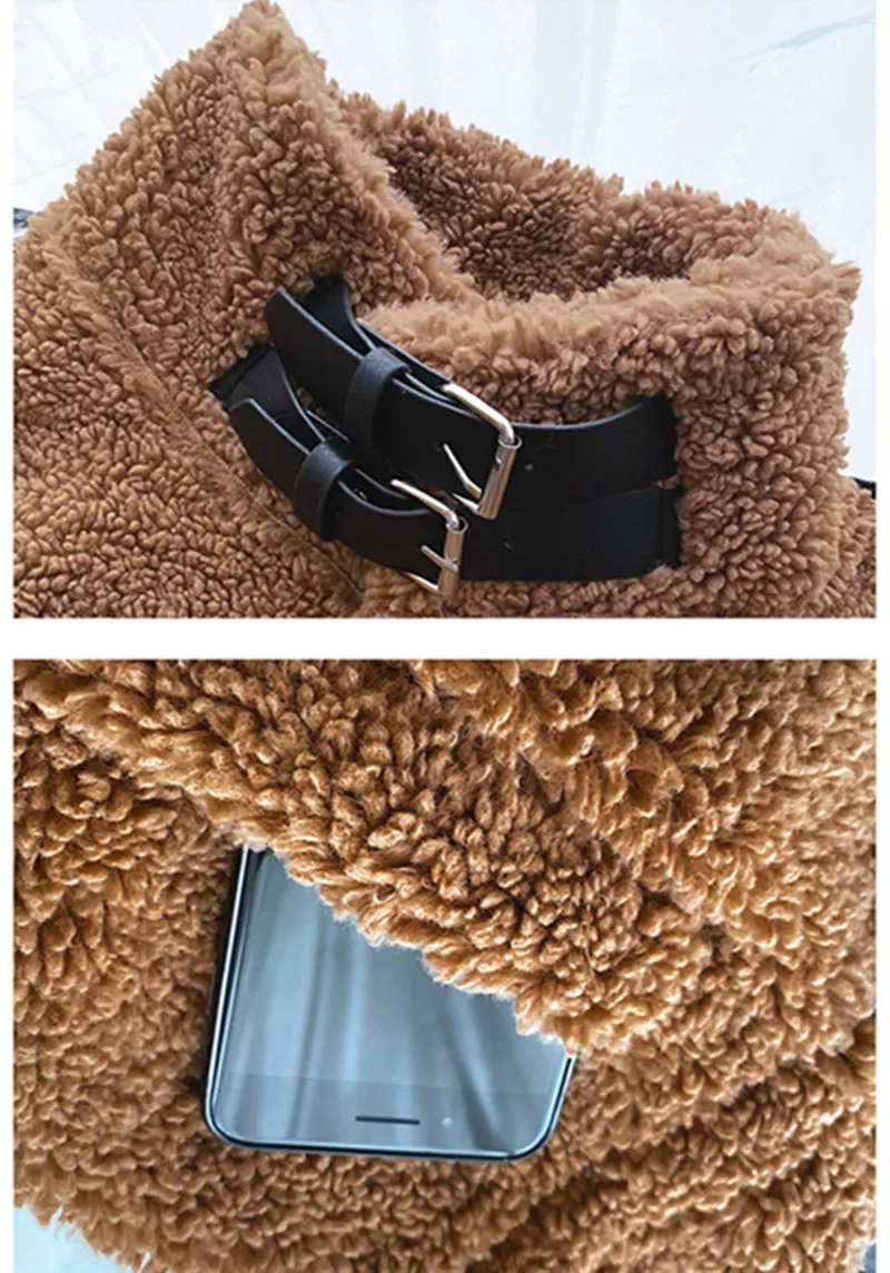 

Fluffy Wool Waistcoat Women Fashion Color Blocking Pocket Tunic Lace-up Lamb Wool Vest Women Casual Warm Winter Coat