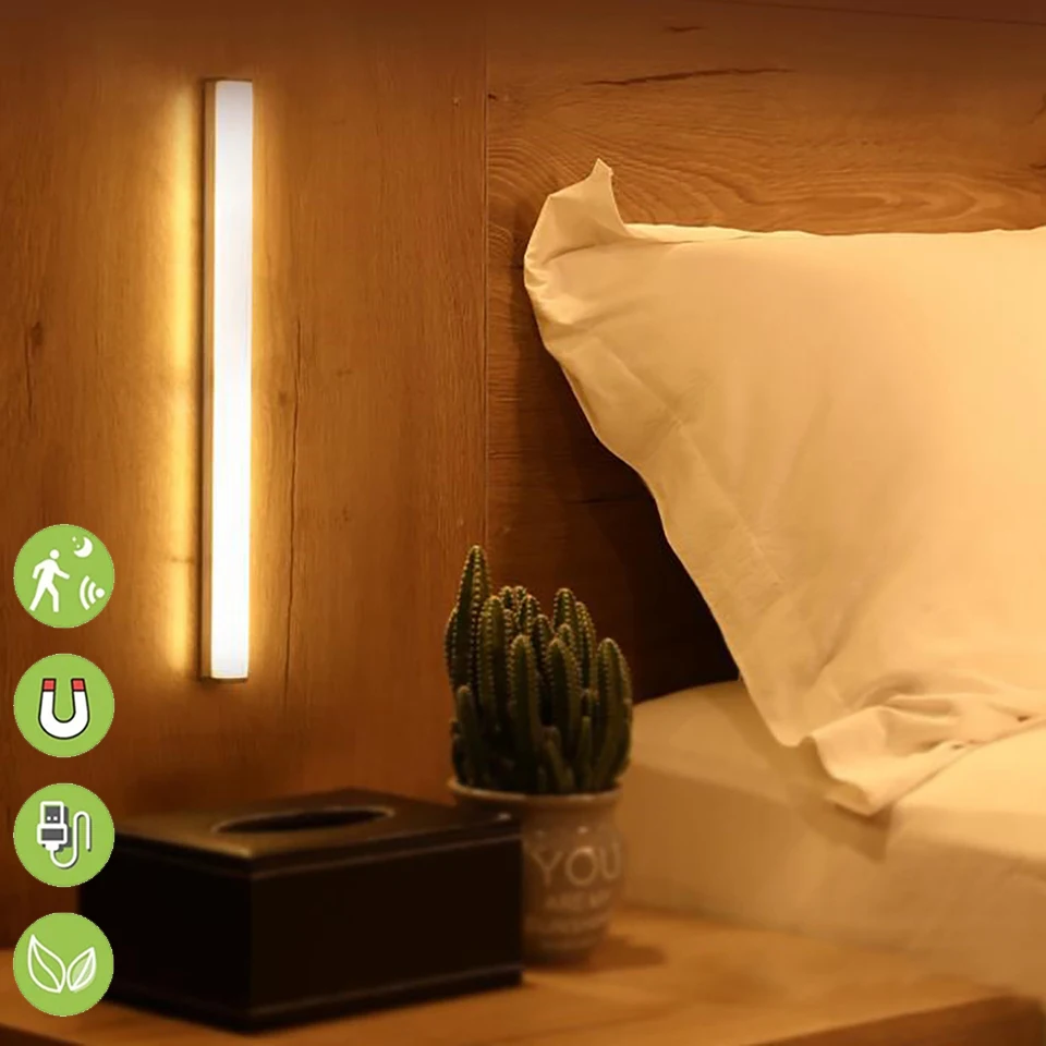 

Motion Sensor Wireless LED Night Lights Bedroom USB Rechargeable Night Lamp Cabinet Kitchen Staircase Closet Wall Aisle Lighting