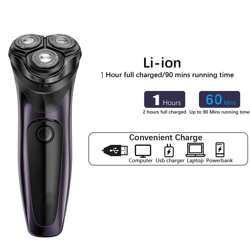 

Electric Shaver for Men Waterproof Wet&Dry Electric Razor Cordless 3D Rotary Razor with -Up Beard Trimmer Travel Lock