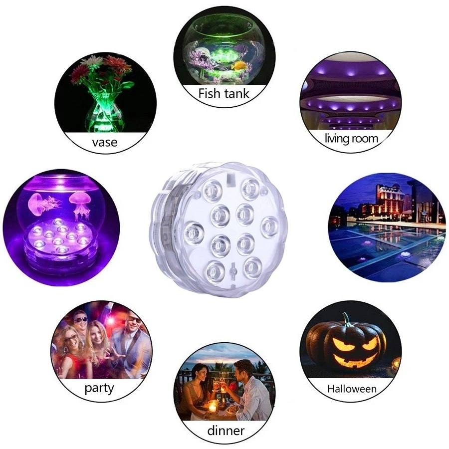 10 светодиодный Дистанционное управление RGB погружной светильник Батарея
