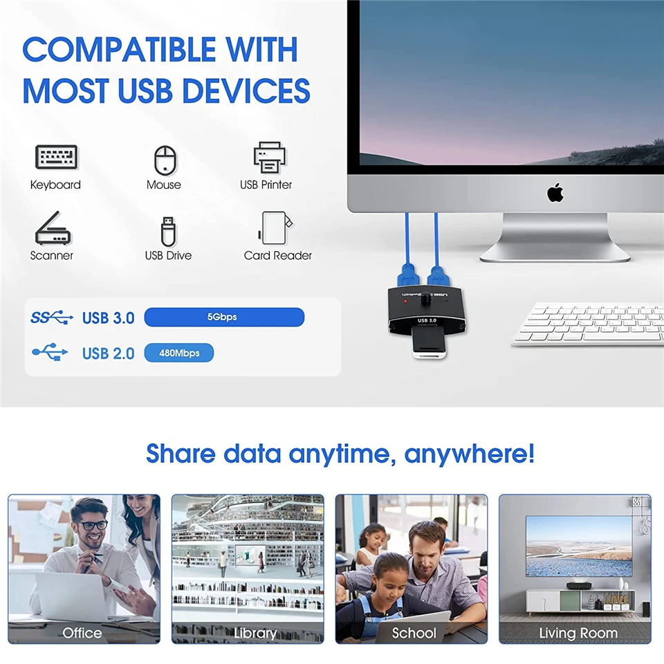 2022 usb 3 0 switch 2 pc usb switch selector usb bi directional switcher box usb sharing switch 2 computers for keyboard mouse free global shipping