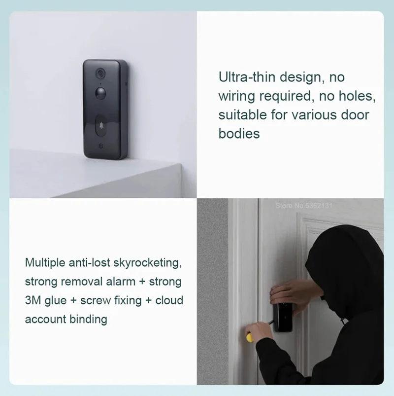Xiaomi Mijia Smart Video Doorbell 2 AI Remote Monitor HD Infrared Night Vision Motion Detection Two-Way Intercom Video Doorbell