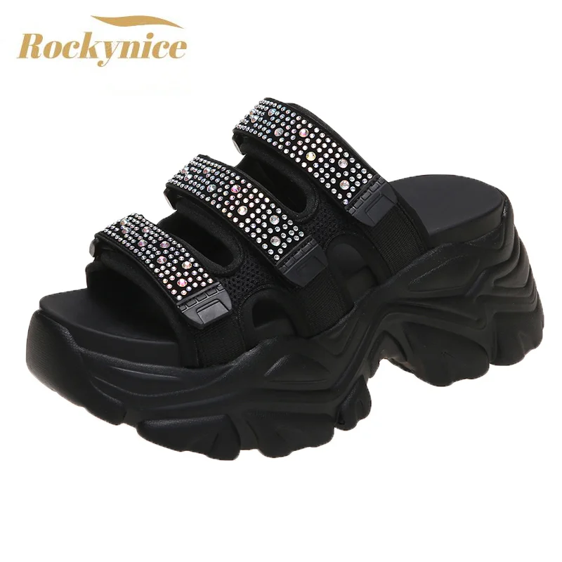 

New Summer Women Slippers Flip-Flops Ladies Beach Bling Shoes Wedge Heels Shoes Woman High Platform Slippers Outside Sandals 7cm