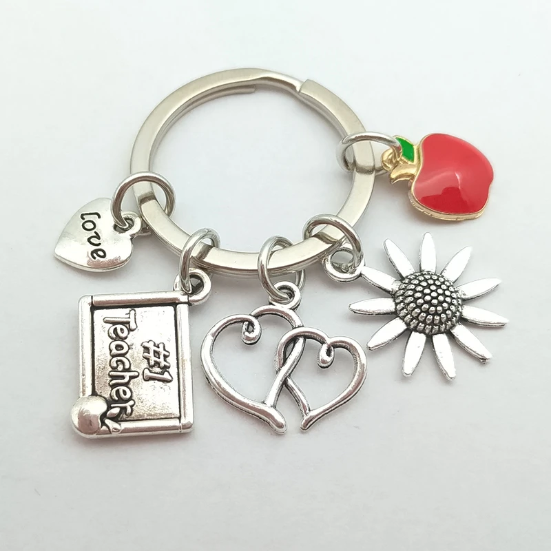 Брелки с красным яблоком для учителей цепочка ключей большим сердцем учения