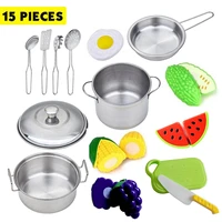 15pcs stainless steel children kitchen toys miniature cooking set simulation tableware toy pretend play cook toy for kids gift