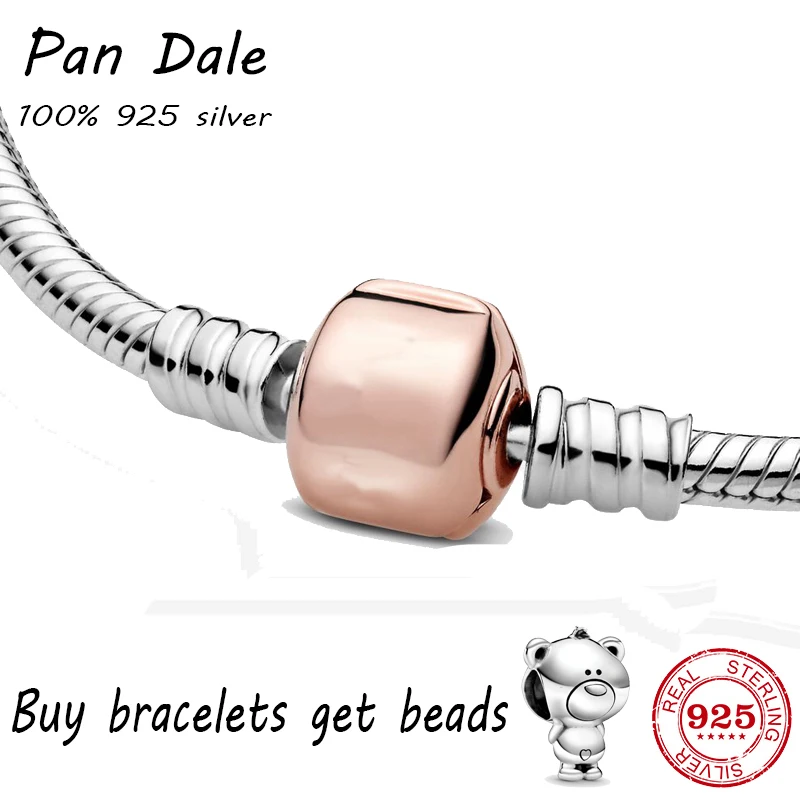 

FIT original authentic 100% 925 sterling silver pan charm chain bracelet for women fashion classic luxury jewelry snake bracelet