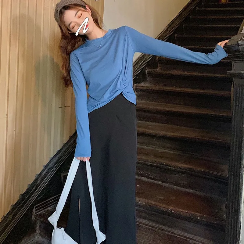 S-XL черный/зеленый/фиолетовый/синий корейский стиль неровный подол женские топы