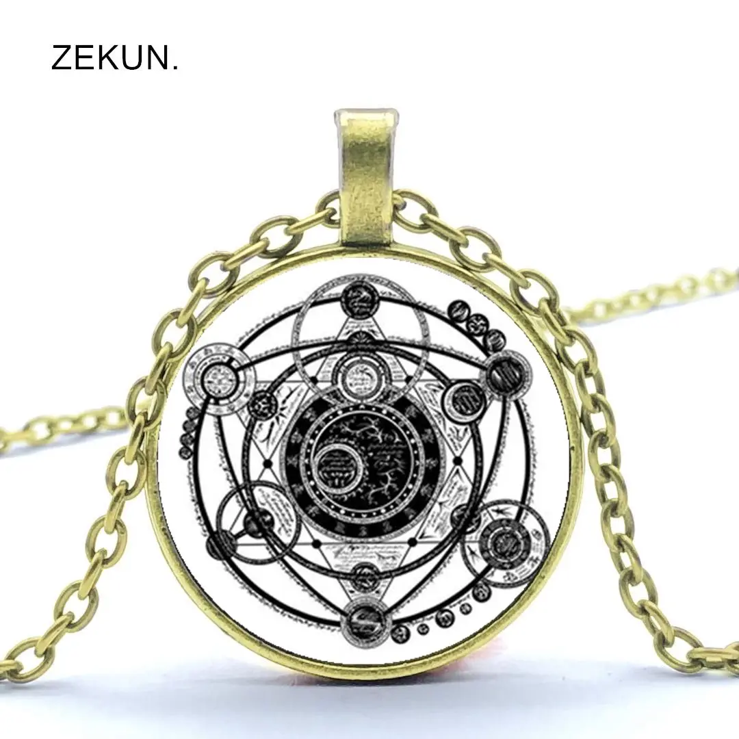 

2019/ Hot Sale Witchcraft Triangle Round Pattern Bump Glass Pendant Men and Women Necklace Jewelry.