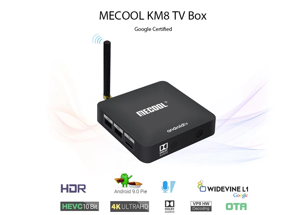 Google Сертифицированный MECOOL KM8 Android 9,0 smart tv Box голосовой пульт дистанционного управления Amlogic S905X BT4.2/VP9 HDR10 Dolby Audio поддерживает YouTube 4K
