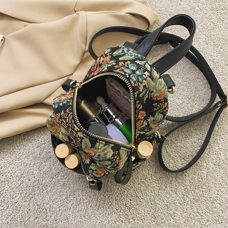

Vintage Flower Embroidery Canvas Backpacks Women Mini Ethnic Backpack Handmade Embroidered Knapsack Female Small Travel Rucksack