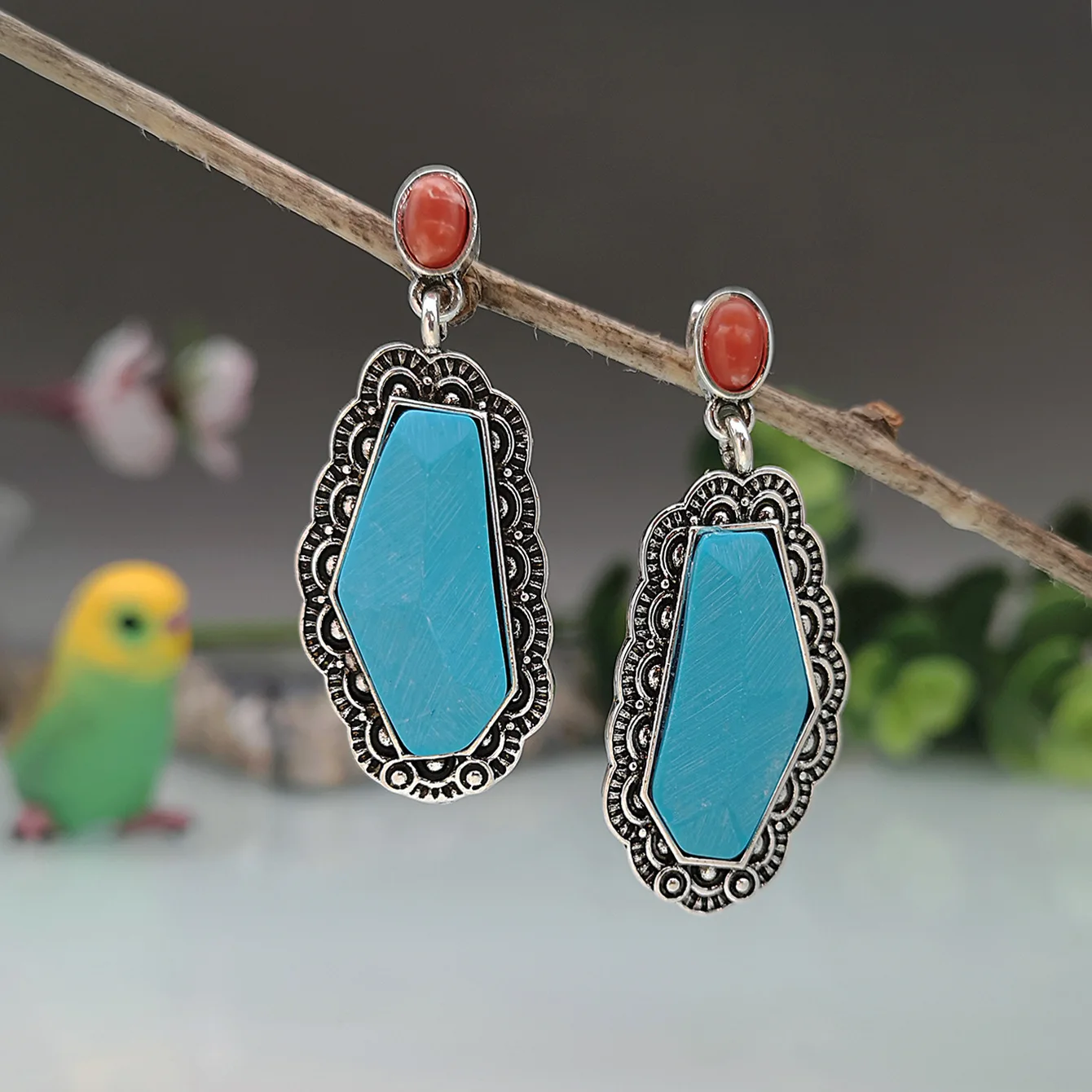 

Fashion Vintage Tibetan Silver Turquoises Earring Blue Stone Dangle Earrings for Women Boho