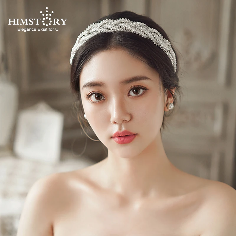 

HIMSTORY Girls Korean Beading Soft Headbands Brides Crystal Hairbands Wedding Tiaras Party Brides Hair Accessory