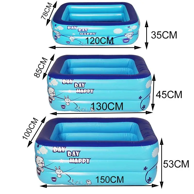 

1.2m/1.3m/1.5m Adult Baby Inflatable Square Swimming Pool PVC Float Accessories Kids Bathing Tub Outdoor Indoor Paddling Pool