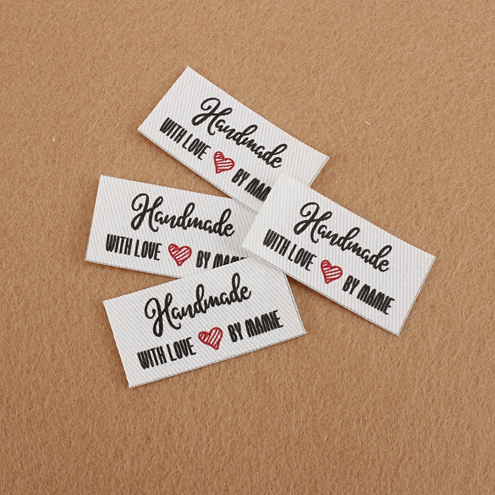 

75 Clothing Tags, Ironing Labels, Personalized Name, Custom Design, Handmade, With Love, Colorfast, 100% Cotton (TB5344)