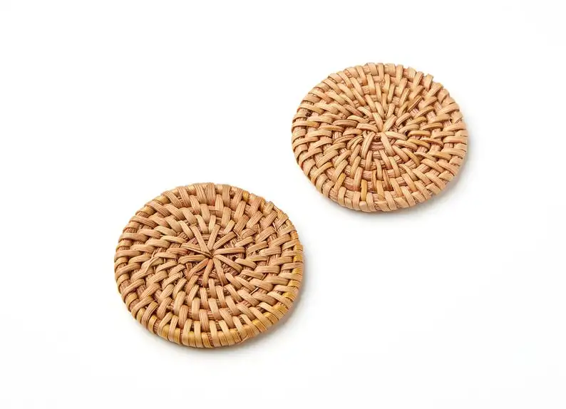 

RT1055 - 2 шт./лот-плетеные серьги из ротанга ручной работы-подвеска в форме монеты из ротанга-деревянные серьги из соломы-42,8x42,8x5,16 мм