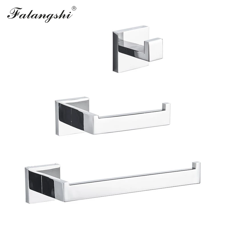 

Falangshi Square Bathroom Hardware Set Stainless Steel 304 Clothes Hooks Toilet Paper Holder Towel Rack Chrome Polished WB8832