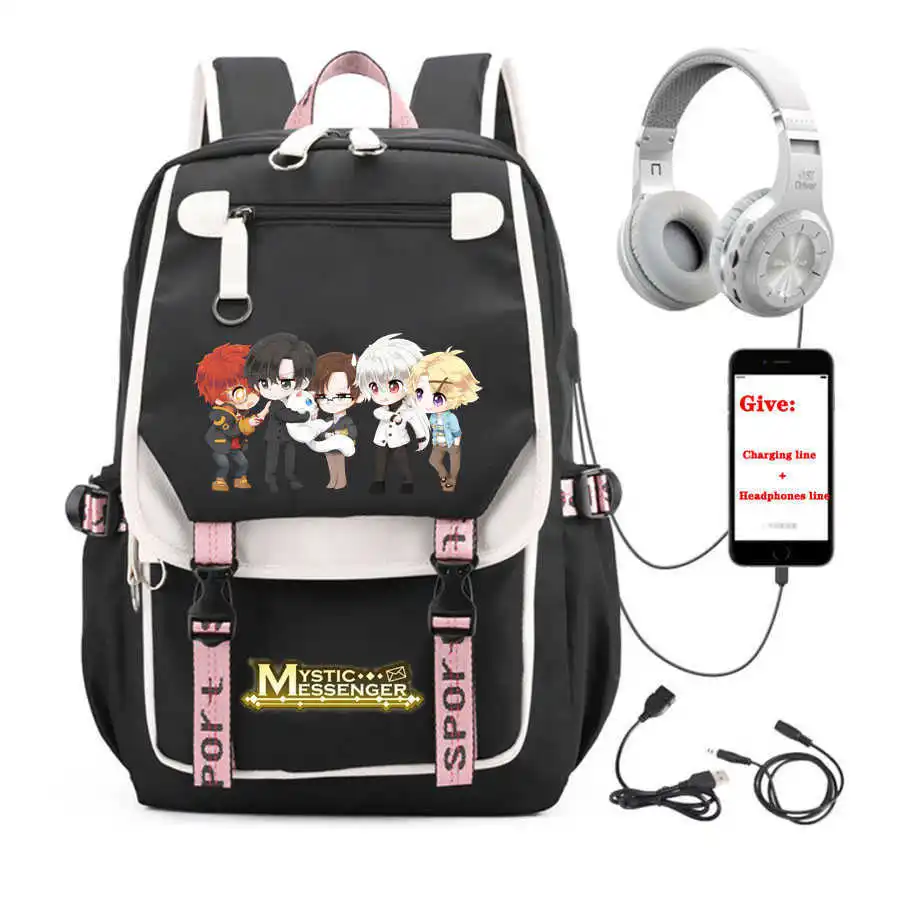 

USB Charging teenagers Laptop packsack anime Mystic Messenger backpack Women men Travel Backpack student School book Bag