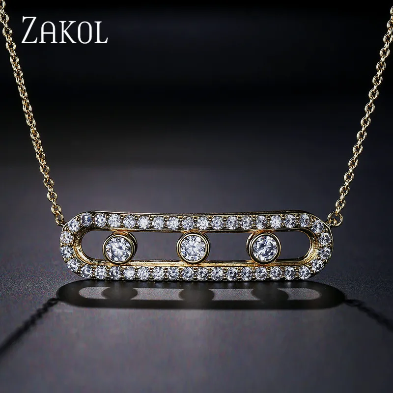 ZAKOL Роскошная подвеска белый камень CZ Свадебный кулон длинная цепочка ожерелье