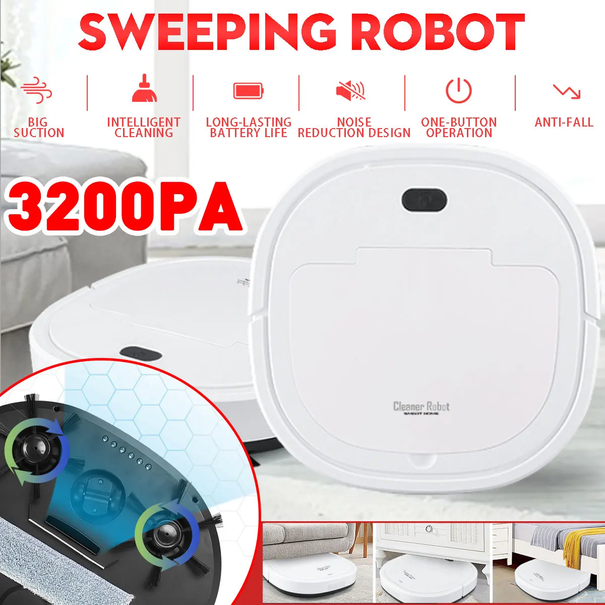 

3200Pa Smart Robot Vacuum Cleaner 4-in-1 Multifunctional Sweeping Robot Auto Rechargeable Dry Wet Mopping Sweeper Sterilizer