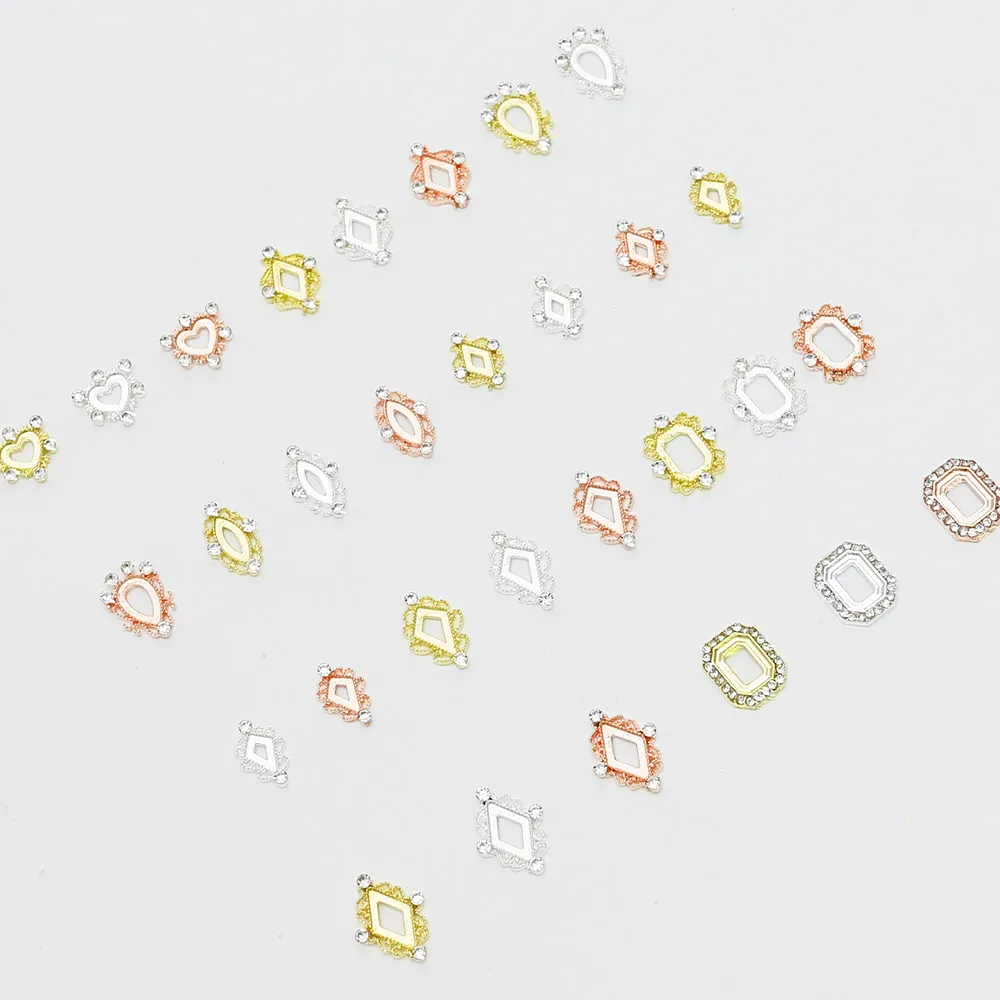 

10Pcs Nail Crystal Love Heart/Diamond/Oval Hollow Nail Art Charms Gems Rhinestones Manicure Studs For 3D Nail Art Jewellery ZY77