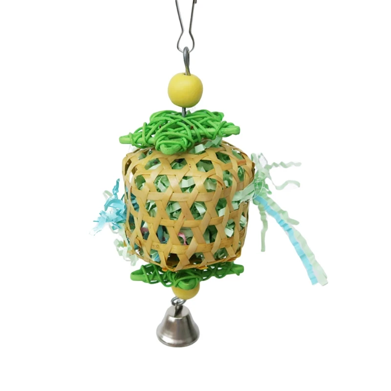 

Pet Parrot Bird Chewing Toy Cage Hanging Woven Rattan Ball with Paper Strips Foraging Biting Swing Toys for Budgie Parakeet