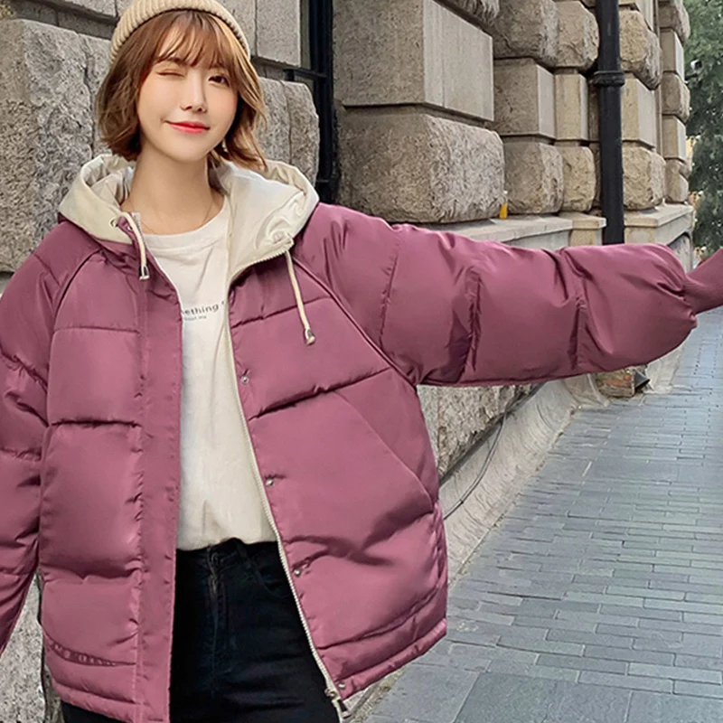 

2019 Autumn Winter New Fashion Hooded Thicken Warm Women Parkas Pocket Loose short Down Cotton Jackets Female cc881
